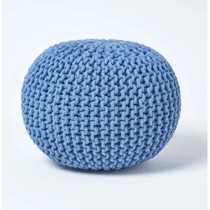 Homescapes Blue Cotton Knitted Round Footstool - Footstool Homescapes Blue Cotton Knitted Round Footstool - Footstool