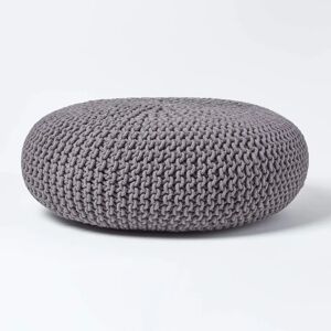 Homescapes Dark Grey Cotton Large Round Pouffe - Footstool Homescapes Dark Grey Cotton Large Round Pouffe - Footstool