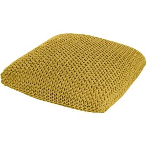 Homescapes Yellow Knitted Cotton Pouffe - Floor Cushion Square Homescapes Yellow Knitted Cotton Pouffe - Floor Cushion Square