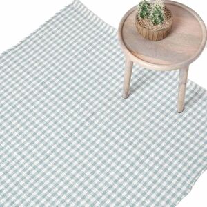 Homescapes Cotton Gingham Check Rug Hand Woven Blue - Rug Homescapes Cotton Gingham Check Rug Hand Woven Blue - Rug