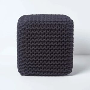 Homescapes Black Knitted Cotton Cube Footstool - Footstool Homescapes Black Knitted Cotton Cube Footstool - Footstool
