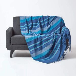 Homescapes Cotton Morocco Striped Blue Throw - Throw Blanket Homescapes Cotton Morocco Striped Blue Throw - Throw Blanket