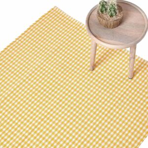 Homescapes Cotton Gingham Check Rug Yellow 110x170cm Homescapes Cotton Gingham Check Rug Yellow 110x170cm