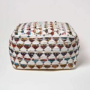 Homescapes Cream Chindi Pouffe - 60x60x30 cm - Pouffe Homescapes Cream Chindi Pouffe - 60x60x30 cm - Pouffe