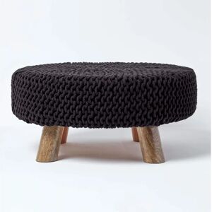 Homescapes Black Knitted Cotton Footstool - Footstool Homescapes Black Knitted Cotton Footstool - Footstool