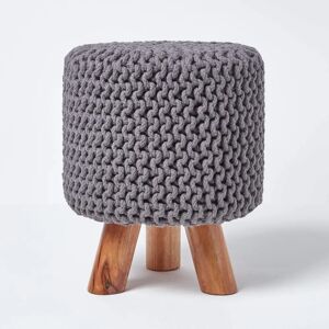 Homescapes Grey Tall Knitted Cotton Footstool - Footstool Homescapes Grey Tall Knitted Cotton Footstool - Footstool