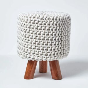 Homescapes Natural Tall Cotton Footstool with Wooden Legs Homescapes Natural Tall Cotton Footstool with Wooden Legs