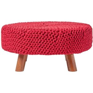 Homescapes Red Knitted Cotton Footstool - Large 62x62x30 cm - Footstool Homescapes Red Knitted Cotton Footstool - Large 62x62x30 cm - Footstool
