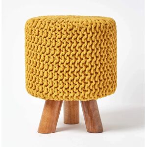 Homescapes Mustard Tall Knitted Cotton Footstool - Footstool Homescapes Mustard Tall Knitted Cotton Footstool - Footstool