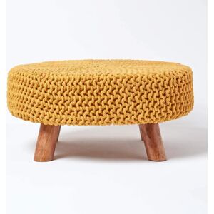 Homescapes Mustard Knitted Cotton Footstool - Footstool Homescapes Mustard Knitted Cotton Footstool - Footstool