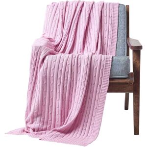 Homescapes Pink Cotton Cable Knit Throw - Throw Homescapes Pink Cotton Cable Knit Throw - Throw