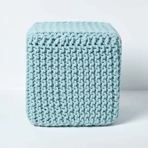 Homescapes Duck Egg Blue Cotton Cube Footstool - Footstool Homescapes Duck Egg Blue Cotton Cube Footstool - Footstool