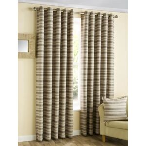 Homescapes Beige Horizon Striped Eyelet Curtain Pair - Curtains Homescapes Beige Horizon Striped Eyelet Curtain Pair - Curtains