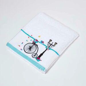 Homescapes Turkish Cotton Embroidered Bicycle White Towel - Towel Homescapes Turkish Cotton Embroidered Bicycle White Towel - Towel