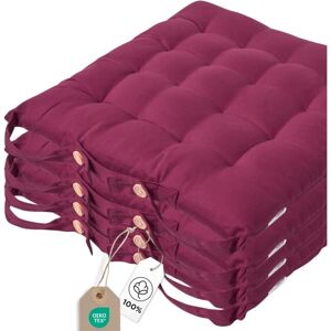 Homescapes Plum Seat Pad - 100% Cotton, Set of 4 Homescapes Plum Seat Pad - 100% Cotton, Set of 4