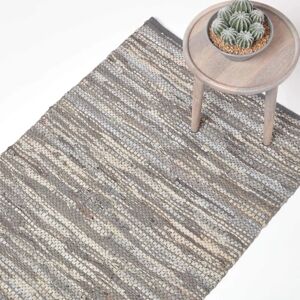 Homescapes Denver Leather Woven Rug - Heavy Duty Gray Homescapes Denver Leather Woven Rug - Heavy Duty Gray