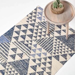 Homescapes Delphi Handwoven Blue White Cotton Rug - Rug Homescapes Delphi Handwoven Blue White Cotton Rug - Rug