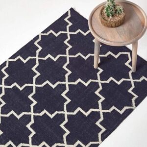 Homescapes Edmonton Navy Blue White Cotton Geometric Kilim Rug - 120x170cm Homescapes Edmonton Navy Blue White Cotton Geometric Kilim Rug - 120x170cm