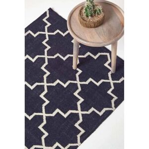 Homescapes Edmonton Navy Blue White Cotton Kilim Rug - Kilim Rug Homescapes Edmonton Navy Blue White Cotton Kilim Rug - Kilim Rug