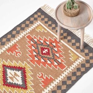 Homescapes Jaipur Handwoven Brown Orange Kilim Wool Rug - Rug Homescapes Jaipur Handwoven Brown Orange Kilim Wool Rug - Rug