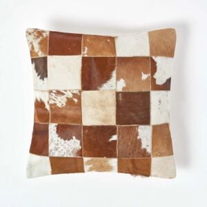 Homescapes Beige and Cream Leather & Goat Hair Cushion - 45cm Homescapes Beige and Cream Leather & Goat Hair Cushion - 45cm