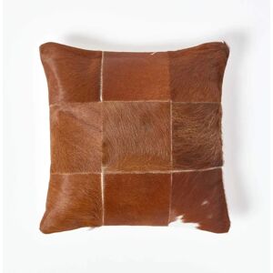 Homescapes Beige Leather & Goat Hair Large Check Cushion - Cushion Homescapes Beige Leather & Goat Hair Large Check Cushion - Cushion
