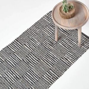 Homescapes Black & White Leather Hall Runner - Rug Homescapes Black & White Leather Hall Runner - Rug