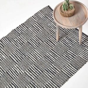 Homescapes Leather Check Rug - 90x150cm - Black & White Homescapes Leather Check Rug - 90x150cm - Black & White