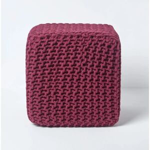 Homescapes Plum Knitted Cotton Cube Footstool - Footstool Homescapes Plum Knitted Cotton Cube Footstool - Footstool