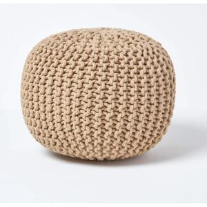 Homescapes Beige Cotton Knitted Pouffe - Footstool Homescapes Beige Cotton Knitted Pouffe - Footstool