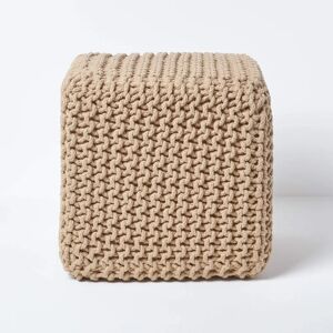 Homescapes Linen Knitted Cotton Cube Footstool - Footstool Homescapes Linen Knitted Cotton Cube Footstool - Footstool