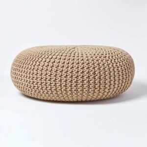 Homescapes Beige Cotton Large Round Knit Pouffe - Footstool Homescapes Beige Cotton Large Round Knit Pouffe - Footstool