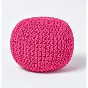Homescapes Hot Pink Knitted Cotton Pouffe - Footstool 35x40cm Homescapes Hot Pink Knitted Cotton Pouffe - Footstool 35x40cm