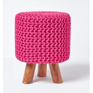 Homescapes Hot Pink Tall Knitted Cotton Footstool - Footstool Homescapes Hot Pink Tall Knitted Cotton Footstool - Footstool