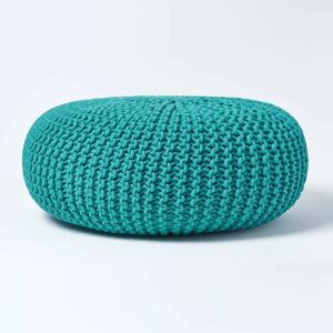 Homescapes Teal Green Knitted Cotton Large Round Pouffe Footstool - Footstool Homescapes Teal Green Knitted Cotton Large Round Pouffe Footstool - Footstool