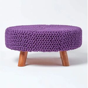 Homescapes Purple Knitted Cotton Footstool - Large 62x62x30cm Homescapes Purple Knitted Cotton Footstool - Large 62x62x30cm