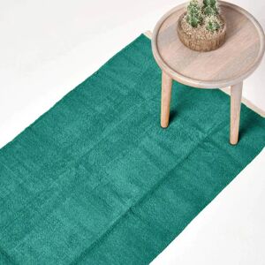 Homescapes Teal Green 100% Cotton Chenille Rug 66x200cm - Rug Homescapes Teal Green 100% Cotton Chenille Rug 66x200cm - Rug
