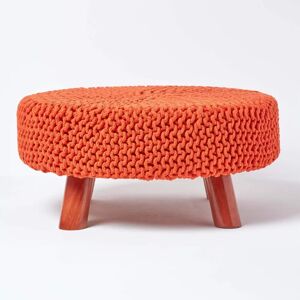 Homescapes Burnt Orange Knitted Cotton Footstool - Footstool Homescapes Burnt Orange Knitted Cotton Footstool - Footstool