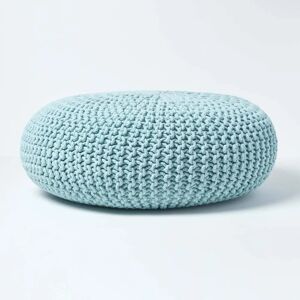 Homescapes Pastel Blue Knitted Cotton Large Round Pouffe Footstool - Footstool Homescapes Pastel Blue Knitted Cotton Large Round Pouffe Footstool - Footstool