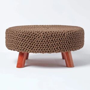 Homescapes Chocolate Brown Large Knitted Cotton Footstool - Footstool Homescapes Chocolate Brown Large Knitted Cotton Footstool - Footstool