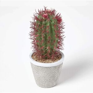 Homescapes Denmoza Artificial Cactus with Flowers in Patterned Pot - 25cm Homescapes Denmoza Artificial Cactus with Flowers in Patterned Pot - 25cm