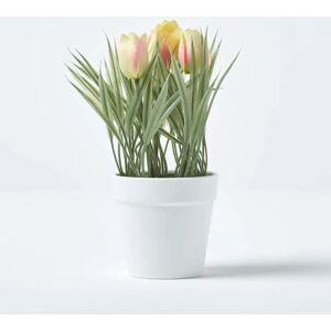 Homescapes Pink & Cream Artificial Tulips in White Decorative Pot - Artificial Tulips Homescapes Pink & Cream Artificial Tulips in White Decorative Pot - Artificial Tulips