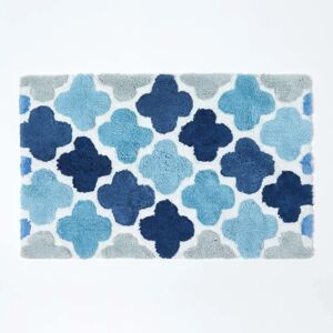 Homescapes Blue and Grey Pattern Cotton Bath Mat - Bath Mat Homescapes Blue and Grey Pattern Cotton Bath Mat - Bath Mat