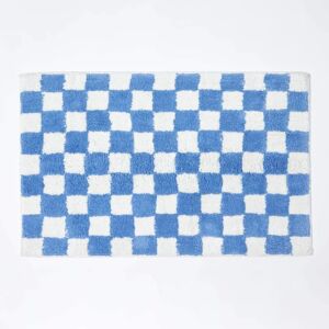Homescapes Blue & White Check 100% Cotton Non Slip Bath Mat - Bath Mat Homescapes Blue & White Check 100% Cotton Non Slip Bath Mat - Bath Mat