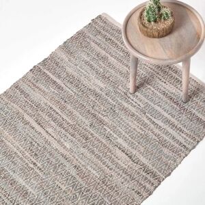 Homescapes Grey Real Leather Handwoven Diamond Pattern Rug 150x240cm - Rug Homescapes Grey Real Leather Handwoven Diamond Pattern Rug 150x240cm - Rug