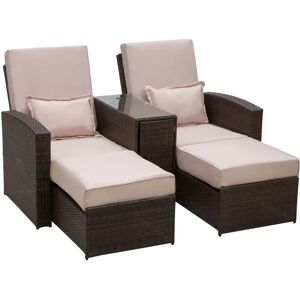 Outsunny Weather-Resistant Garden Rattan Sun Lounger Set - Brown Outsunny Weather-Resistant Garden Rattan Sun Lounger Set - Brown