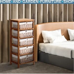 HOMCOM Wooden Frame 5-Drawer Wicker Basket Storage - Furniture HOMCOM Wooden Frame 5-Drawer Wicker Basket Storage - Furniture