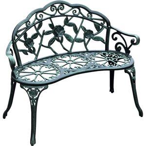 Outsunny Green Cast Aluminium Garden Bench - Antique Rose Style - 100cm Outsunny Green Cast Aluminium Garden Bench - Antique Rose Style - 100cm