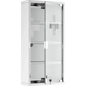 HOMCOM Stainless Steel Wall-Mounted Medicine Cabinet - 4 Tier, Lockable Glass Door HOMCOM Stainless Steel Wall-Mounted Medicine Cabinet - 4 Tier, Lockable Glass Door