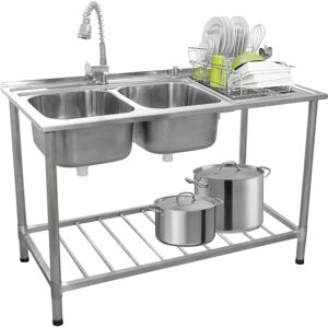 KuKoo Stainless Steel Double Bowl Catering Sink - Right Hand Drainer KuKoo Stainless Steel Double Bowl Catering Sink - Right Hand Drainer